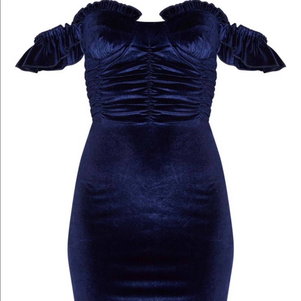 Navy velvet ruched bodycon mini dress